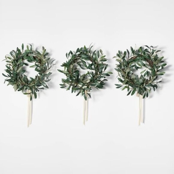 Threshold Studio McGee Set of 3 Mini Olive Wreaths with Ribbon Target Spring